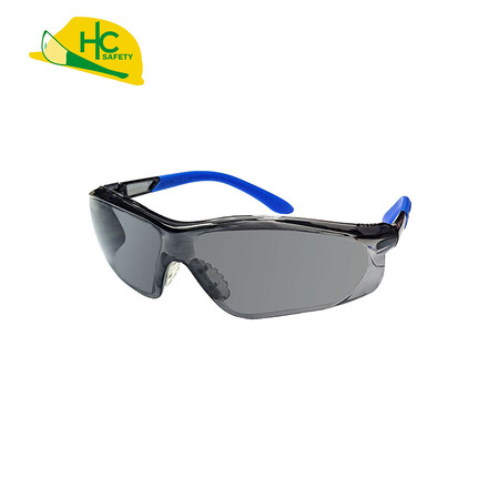 CE EN166 certified smoke lenses with non-slip blue curved temples